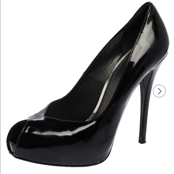 Stuart Weitzman Victoria Peep Toe Patent Leather Shoes Pumps Heels Stilettos Blk - Picture 2 of 16
